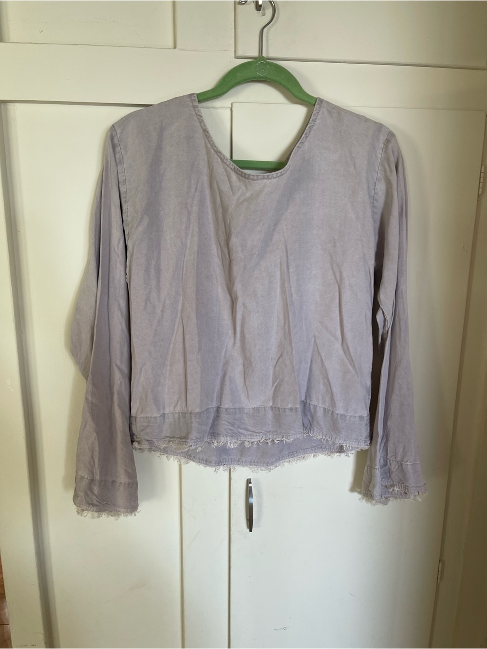 cloth & stone Light Lavender Long-Sleeve Top with Frayed Hem Detail
